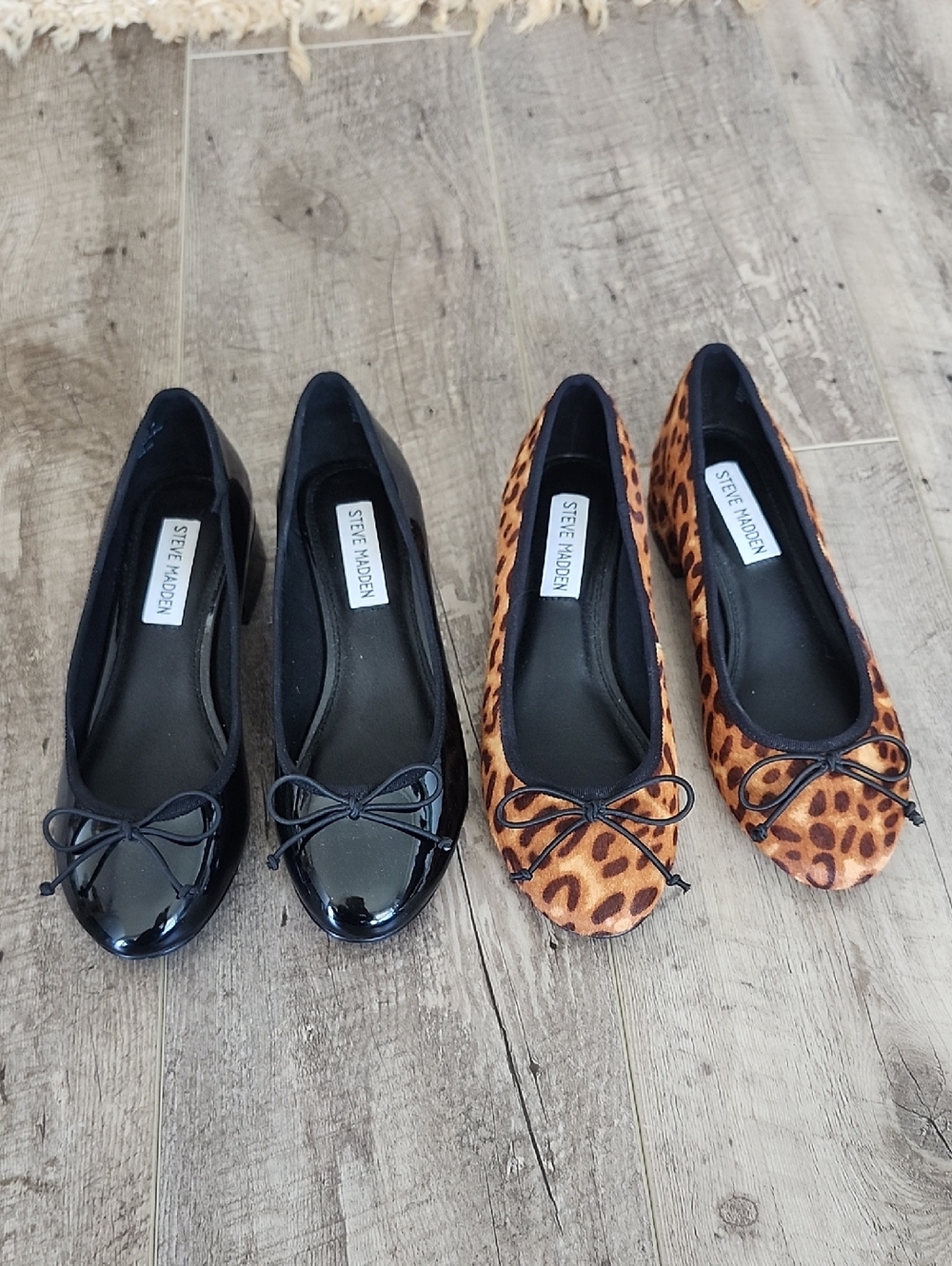 PAIR of Steve Madden Black Patent and Leopard Print Ballet Flats